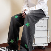 Men Jeans XINGX Embroidered Jeans Men's Loose Hiphop Straight-Leg Pants